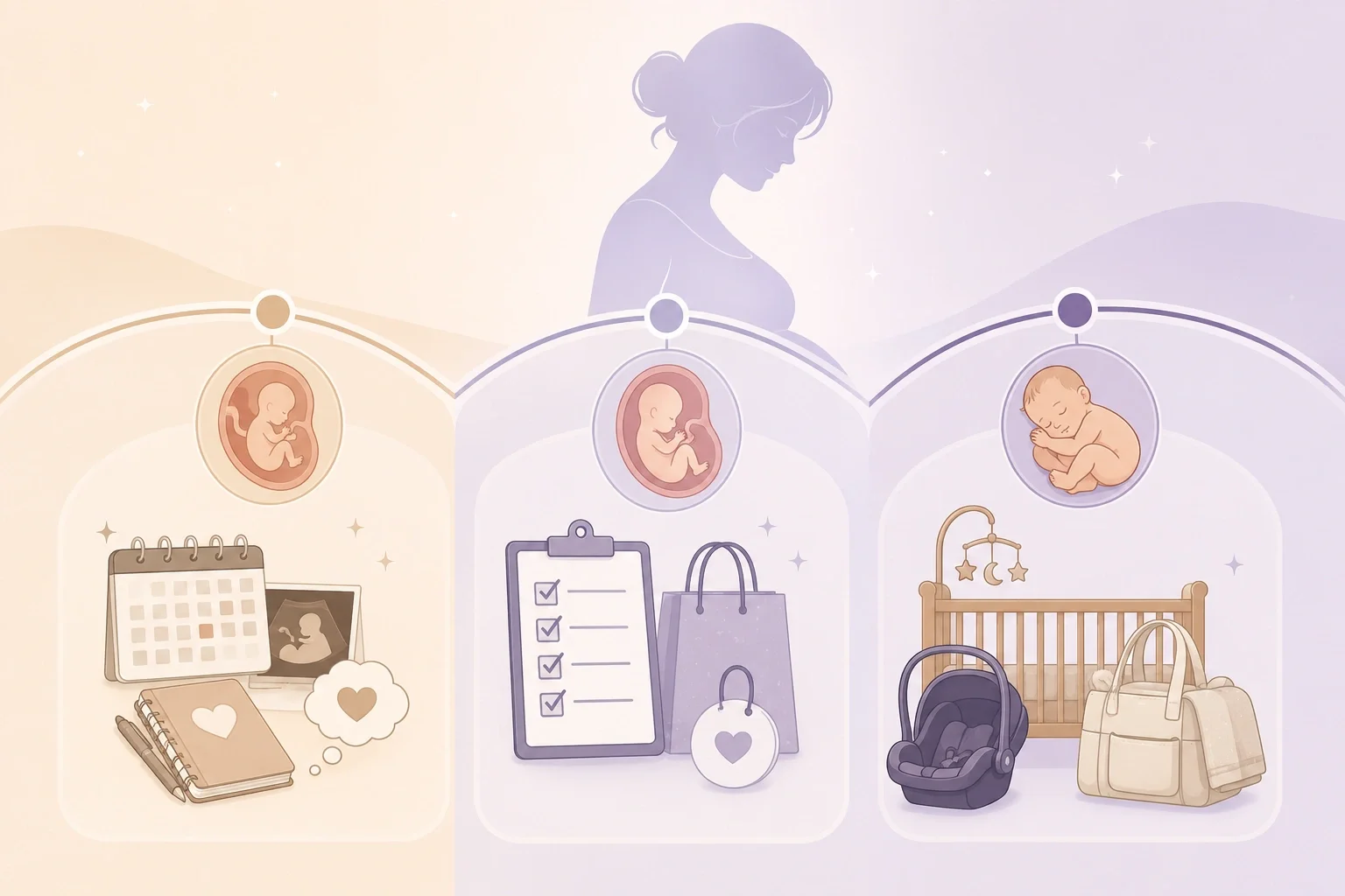 Pregnancy timeline showing key preparation milestones by trimester
